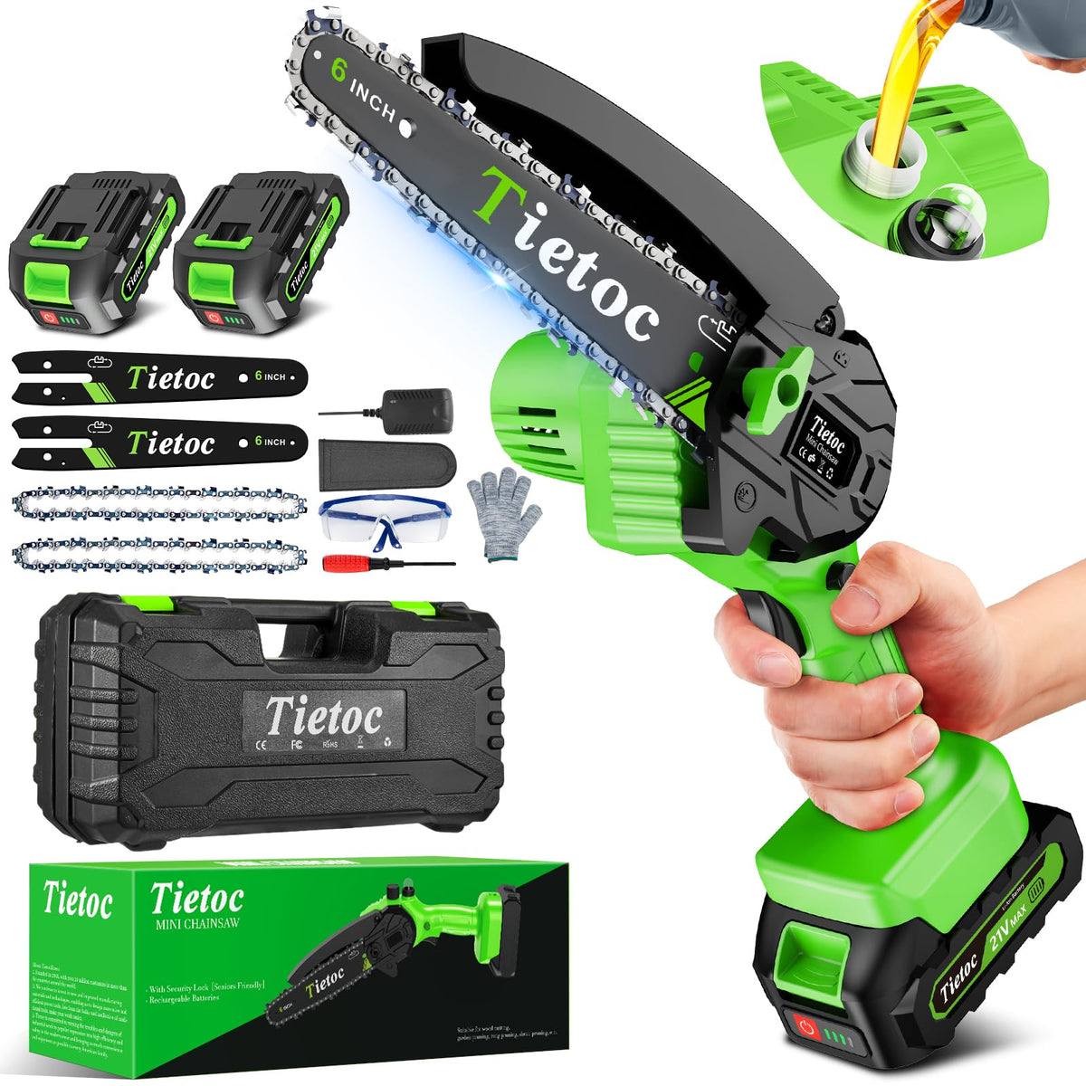 Tietoc Mini Chainsaw 6-Inch with 2 Batteries, Electric Saw, Stocking Stuffers Christmas Birthday Gifts Present for Men Dad Husband Gardener Adults, Cool Gadgets 2025