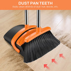 EZKEY Broom and Dustpan Set for Home, 51-in Long Adjustable Handle Angle Broom and Dustpan Combo Set with Dust Pan Teeth to Clean Hair for Home Kitchen Office Lobby Floor Garden, Black Orange