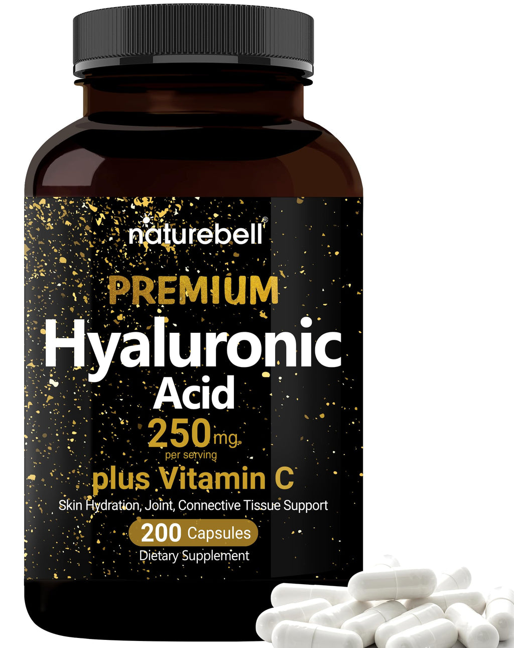 NatureBell Hyaluronic Acid 250mg - 240 Capsules - 250mg Hyaluronic Acid, 5000mcg Biotin & 25 mg Vitamin C - Supports Skin, Hair, Bone, Eye & Joint Health*