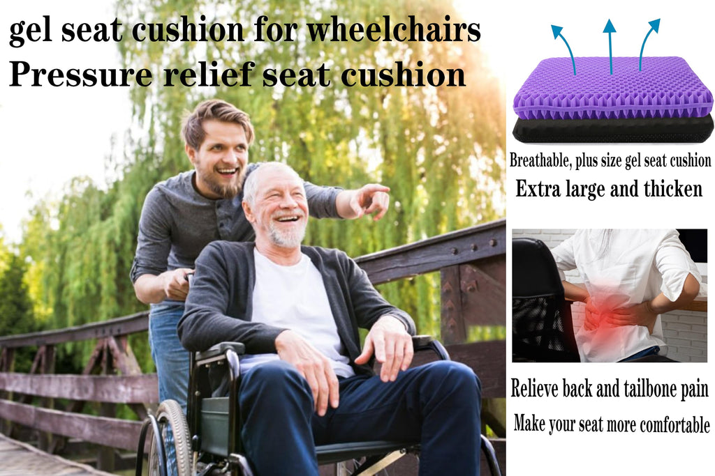 NC Gel Seat Cushion, Breathable Honeycomb Design Seat Cushion ，Body Pressure Distribution Portable Seat Cushion，Gel Seat Cushion for Back Pain Suitable for Home Office Chair Car (Purple+Black)