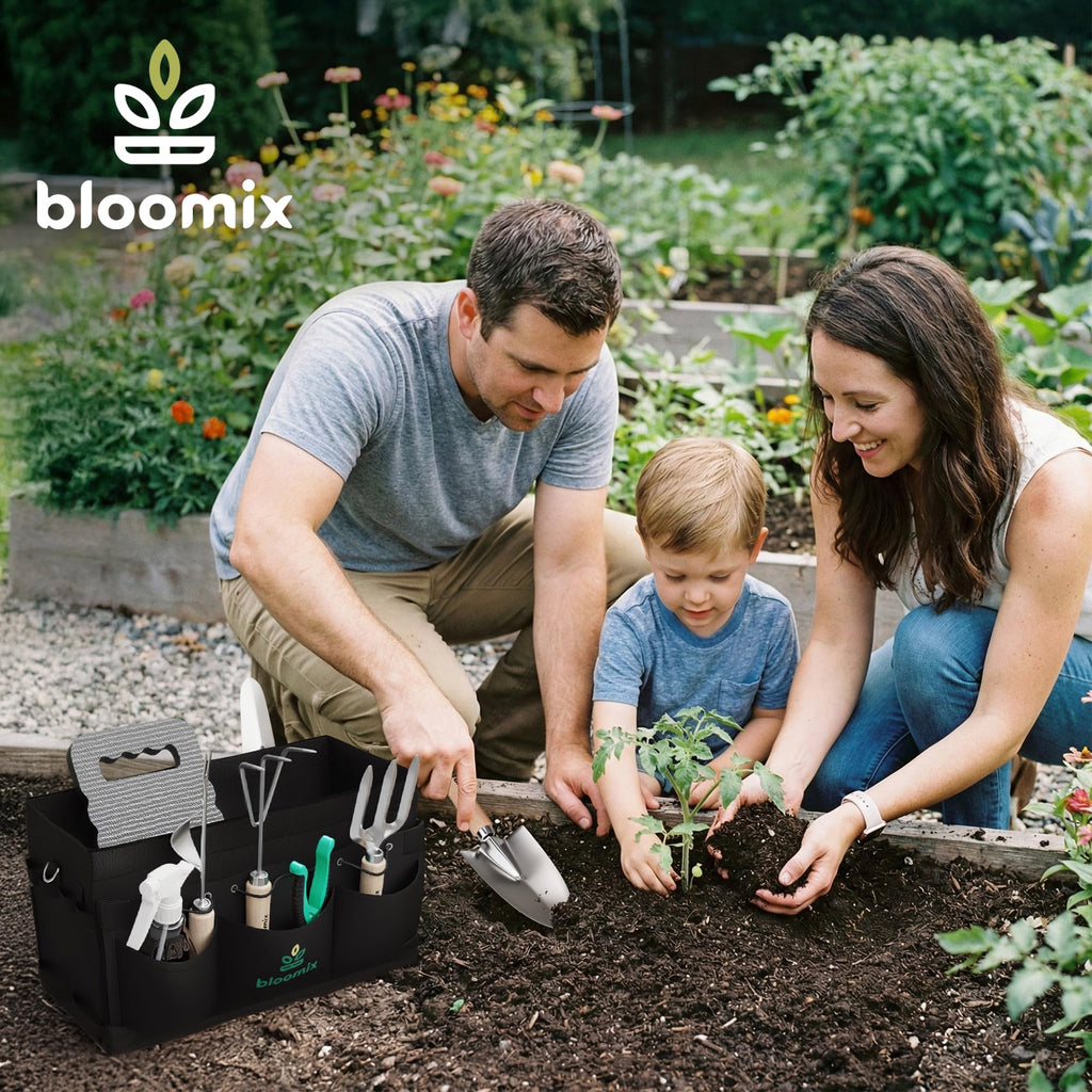 Bloomix 12Pcs Gardening Tools Set - Heavy Duty Garden Tools Set with Tool Bag, Kneeling Pad, Apron & More Garden Accessories - Stainless Steel Plant Care Kit Supplies, Gardening Gifts for Women Men