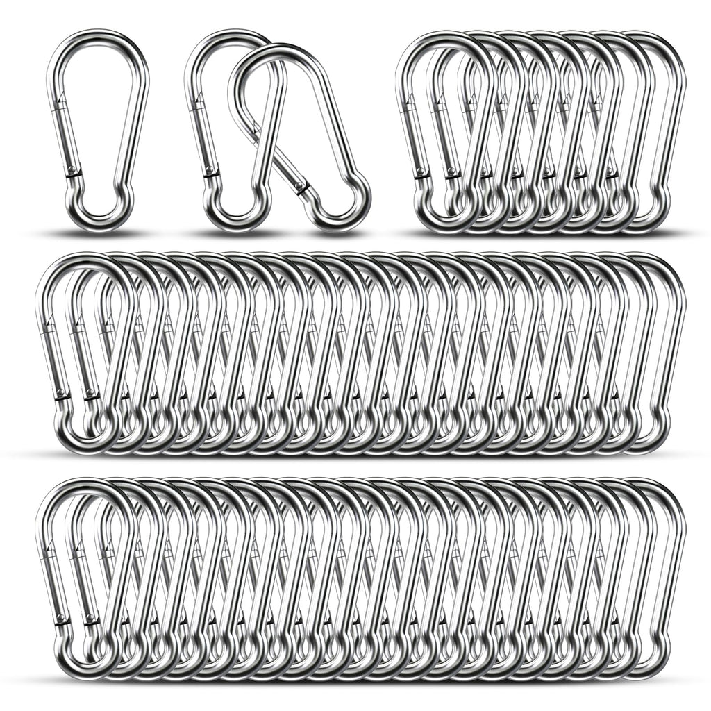 Carabiner Clip Hooks, 50pcs 3.15 inch Carabiners Heavy Duty, 304 Stainless Steel Spring Snap Hook Fits Camping Hiking, Metal Clips for Rope Chain Keys Rings