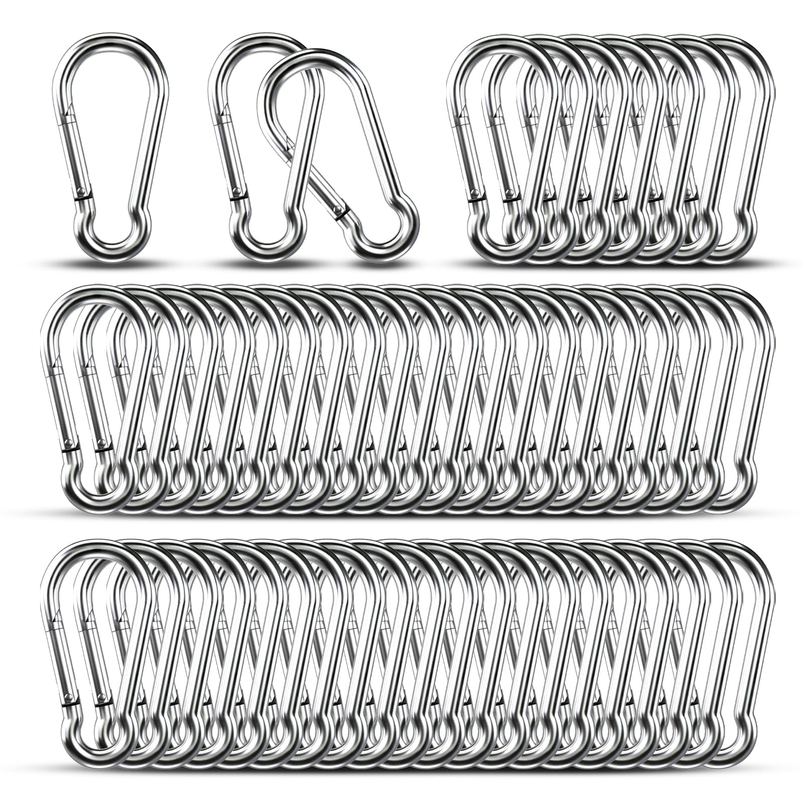 Carabiner Clip Hooks, 50pcs 3.15 inch Carabiners Heavy Duty, 304 Stainless Steel Spring Snap Hook Fits Camping Hiking, Metal Clips for Rope Chain Keys Rings