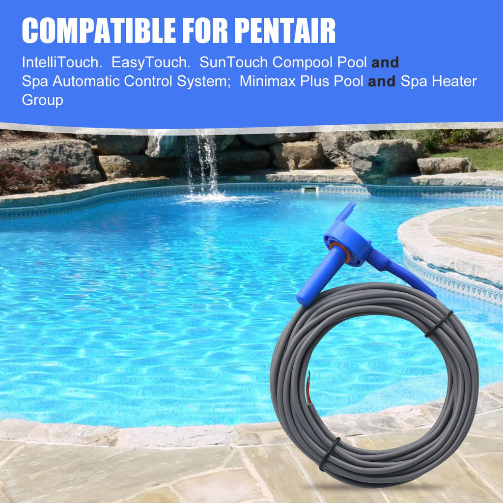 2 Pack 520272 Pool 7790 Temperature Sensor Thermistor Air/Water/Solar 20' Feet Cable for Jandy - Replacement Pool/Spa (10K-ohm Sensor - Includes 2 Pcs 2" Pipe Clamp)