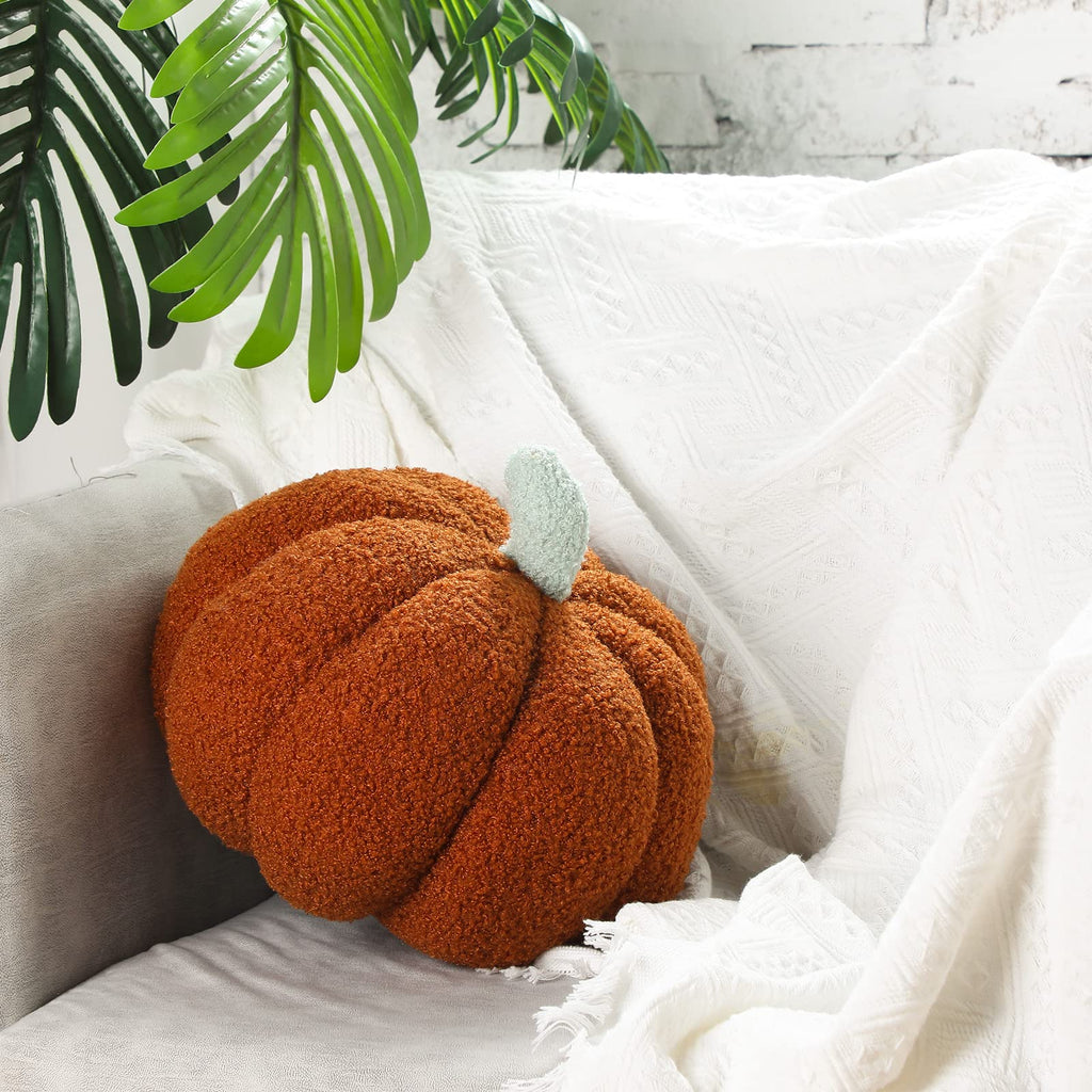 Kajaia 2 Pcs 3D Pumpkin Pillow Fall Decor Halloween Cushions, White, Brown