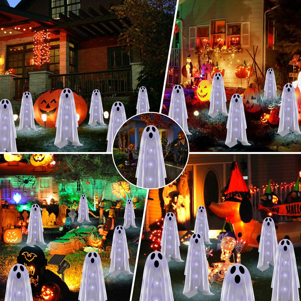 Betrihyes Halloween Decorations Solar Garden Lights Outdoor,6PACKS Halloween Ghost Decorations Lights with Scary Party Gifts Decor,Solar Scary Ghost Path Lights for Halloween Party Decor Cold White