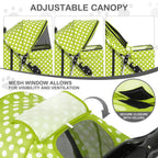 MoNiBloom 3 Wheels Pet Dog Cat Stroller for Small Medium Dogs Cats, Foldable Jogger Stroller w/Storage Basket and Cup Holder, Lawn Green Polka Dots