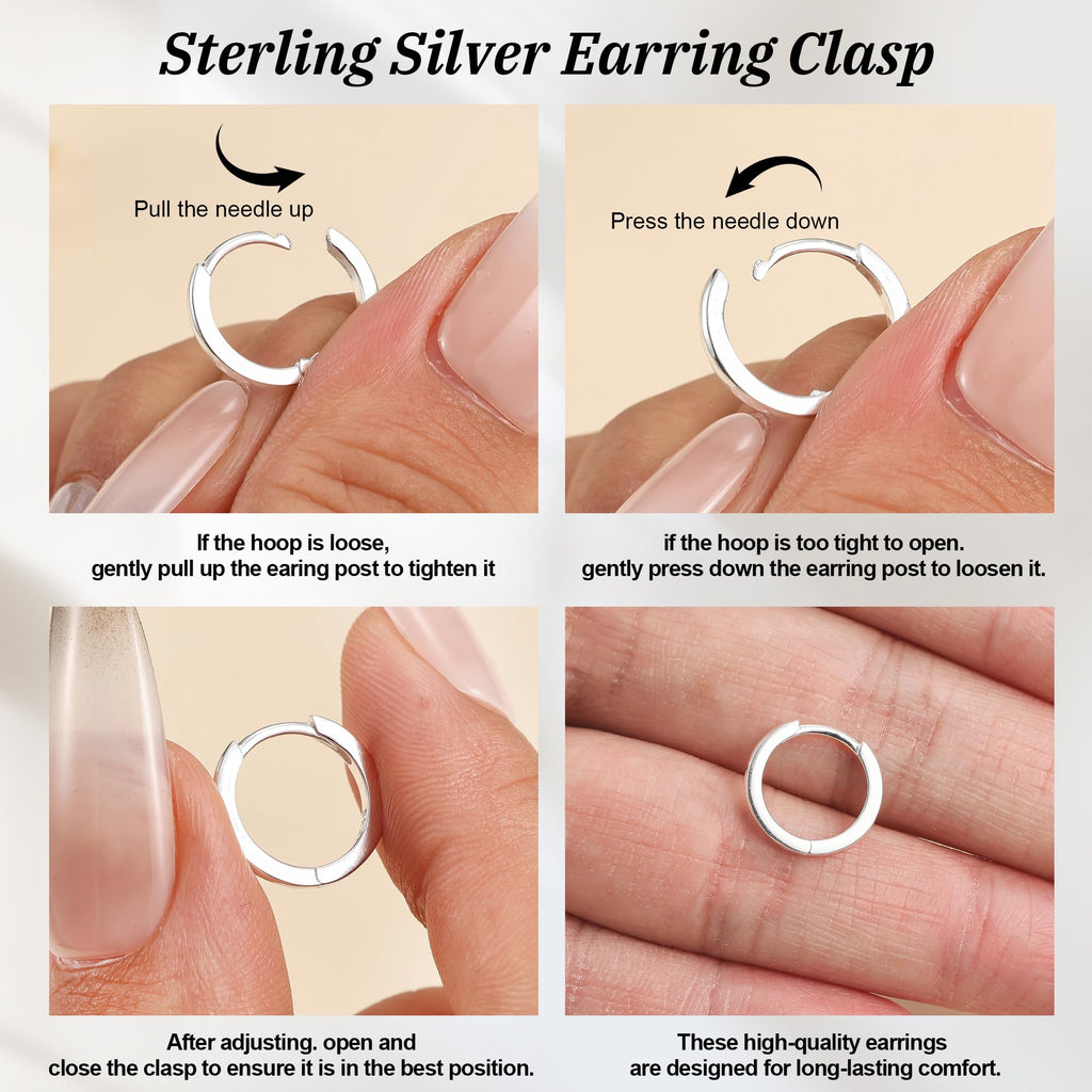 925 Sterling Silver Small Hoop Earrings for Women, 8MM Huggie
