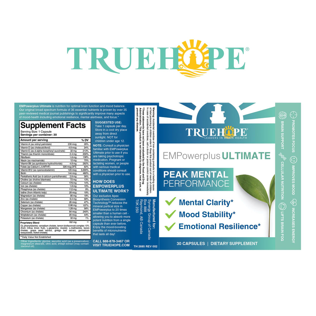Truehope EMPowerplus Ultimate Strength | Most Effective Brain, Energy & Focus Supplement | 1000% Better Absorption | Backed by 37 Research Studies & 28 Years of Success | 30 Day Supply