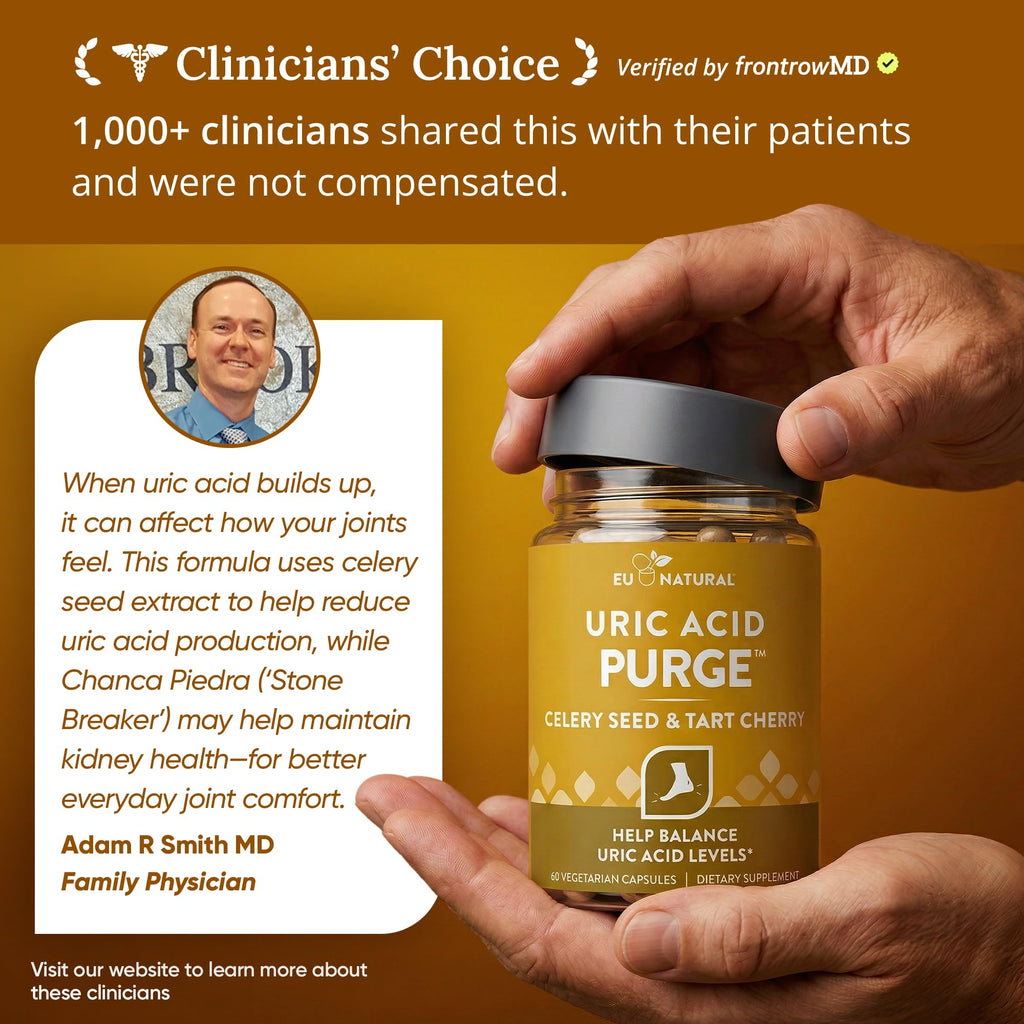 Eu Natural Purge Uric Acid Flush - Eat & Drink What You Want - Uric Acid Support for Joints & Mobility with Celery Seed, Tart Cherry & Chanca Piedra - 120 Vegetarian Capsules