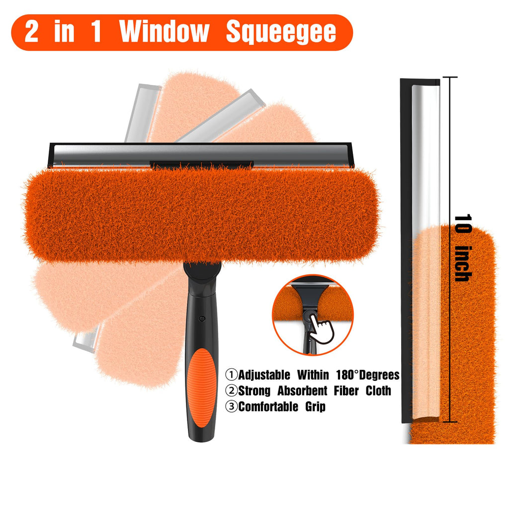 LAANPOLE 20FT Window Squeegee with Extension Pole, 2-in-1 Squeegee for Window Cleaning, Professional Cleaning Kit for Home with 12FT Telescoping Pole for Outdoor Indoor Use