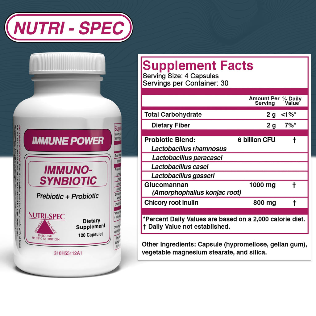Nutri-Spec Immune Power - Immuno-Synbiotics Probiotics & Prebiotic for Women & Men - with Lactobacillus gasseri, rhamnosus, paracasei - Great for Immune-Related Inflammatory Conditions - 120 Caps