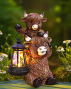 Tiejiajiang Solar Highland Cow Decor - Resin Cow Statue with Solar Lantern