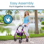 Vive Mobility Steel Rollator Walker with Seat - Foldable, Narrow, Rolling Senior Walker for Small Spaces - 4 Wheel Lightweight Adult Easy Drive with Underseat Storage, Adjustable Height (Black)