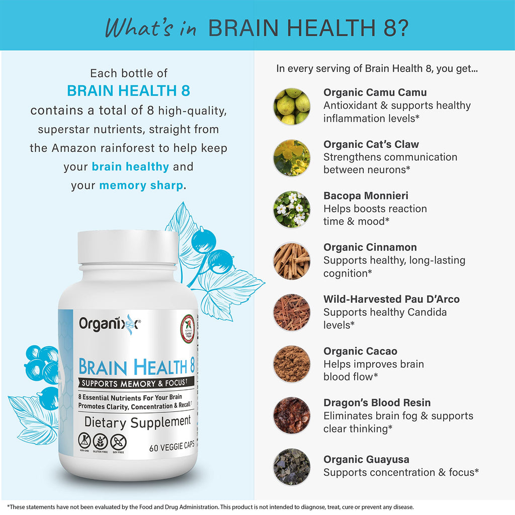 Organixx Ageless Brain Powerful Brain Health Supplement to Support Brain Function, Clarity, Focus, Re-Energize Brain Cells, Helps Promote a Balanced Mood, Gluten Free, Non GMO, 60 Vegetarian Capsules