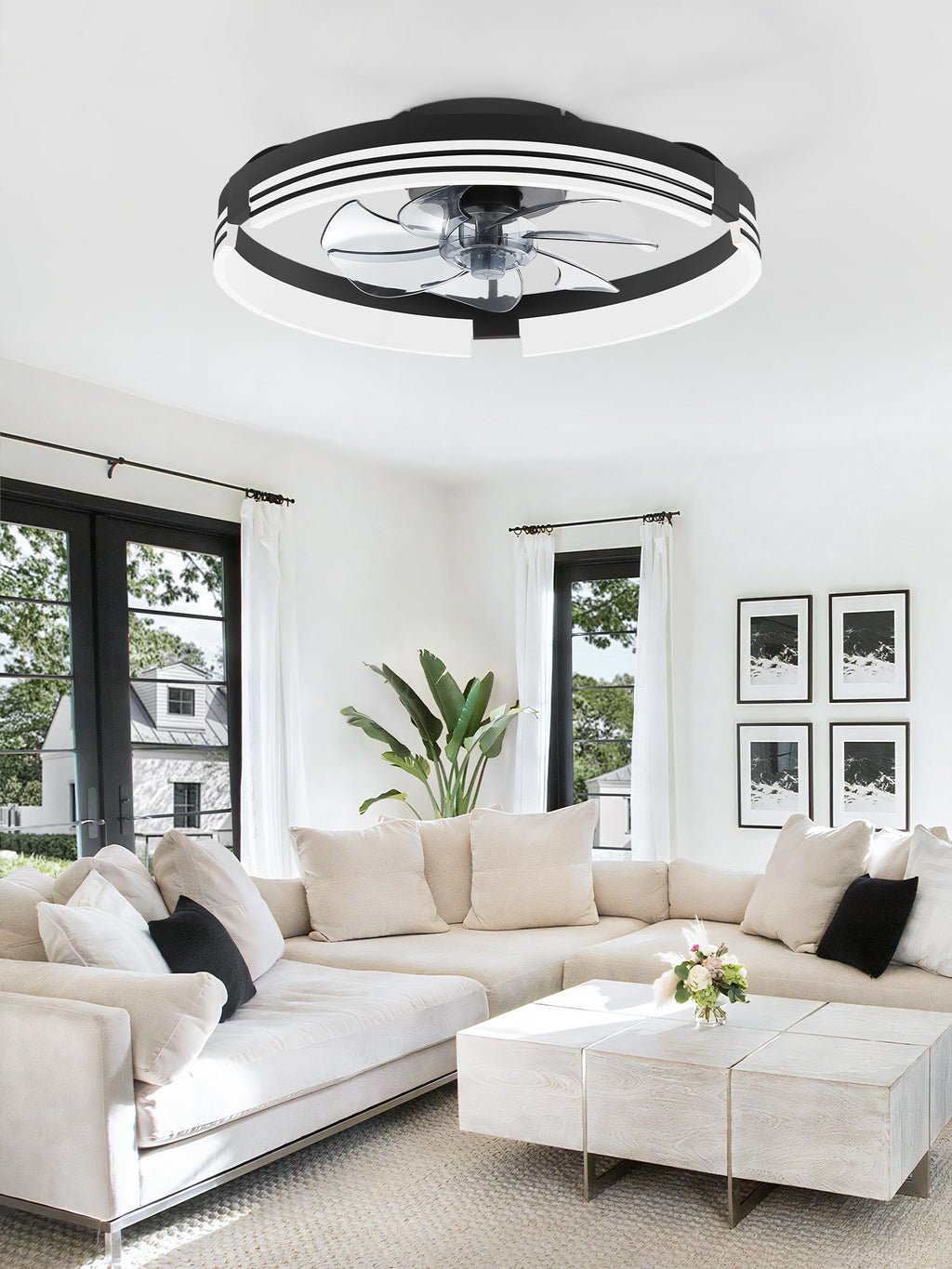 ZMISHIBO Low Profile Ceiling Fans with Lights and Remote, 20" Black