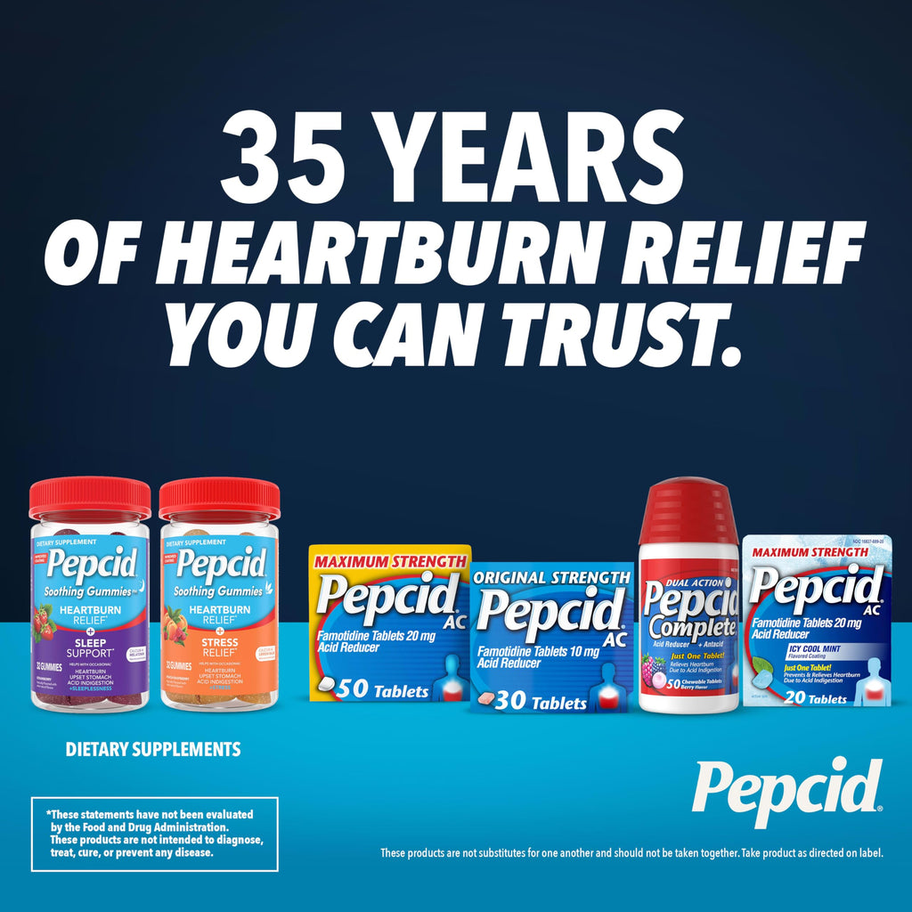 Pepcid AC Maximum Strength Heartburn Relief Tablets, OTC Medicine Prevents & Relieves Heartburn & Acid Reflux Due to Acid Indigestion, 20mg Famotidine Acid Reducer, Fast-Acting, 50 ct