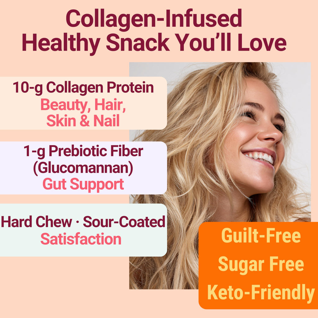 High-Fiber Keto Snacks, Healthy Snacks for Adults, Collagen Protein Keto Snack, Healthy Fiber Snack Gummies, Gluten Free No Sugar Low Calorie Low Carb Fat Free Gummy Candy, Bovine Collagen Peptides