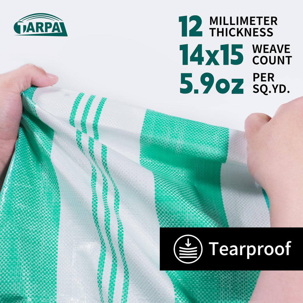 TARPAL Tarps 8x10 Feet Heavy Duty 12mil Tarp Waterproof Striped tarp Multipurpose Protective Cover Weather Proof,UV,Rip and Tear Proof（Green/White）