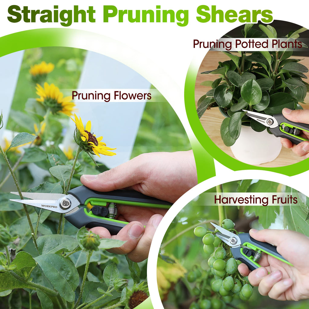 WORKPRO 2-Pack Garden Pruning Shears, 8" Bypass & 6.25" Straight Shears