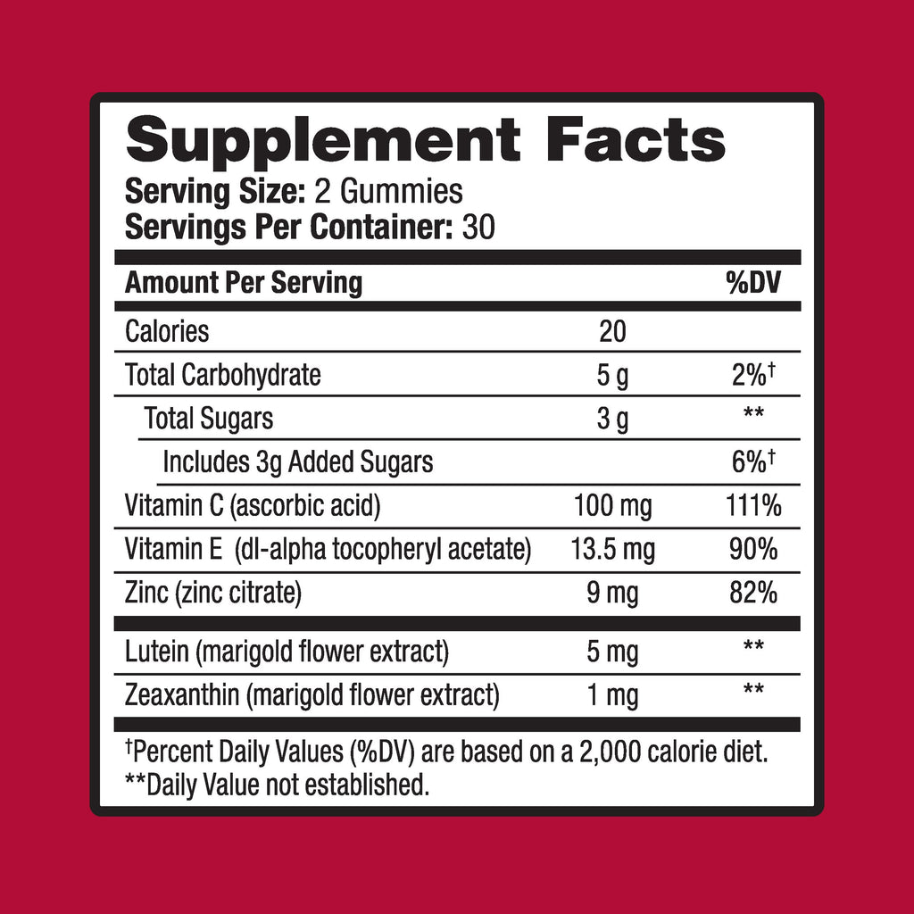 Ocuvite Eye Vitamin & Mineral Supplement, Gummy Multivitamin for Eyes, Zinc, Vitamin C & E, Lutein & Zeaxanthin Supplements for Vision Support for Adults, 60 Gummies