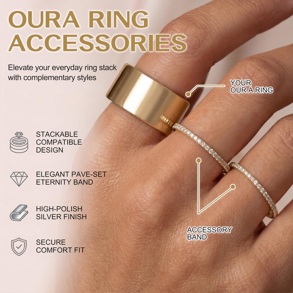WomenGifts Size 9 Gold Non Tarnish Eternity Bands for Women, Stacking Oura Ring Gen 4/Oura Ring Gen 3 Accessories, 14K Gold Plated Thin Stackable Rings, Dainty CZ Wedding Band