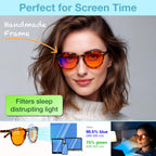 Orange Blue Light Blocking Glasses for Better Sleep - 99.5% Premium Acetate Amber Orange Computer Migraine Glasses for Women & Men - Amber fl 41 TV Gaming Blue Light Blockers for Eye Strain & Fatigue