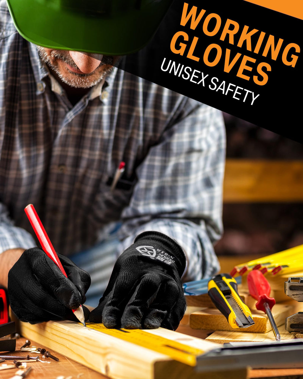 Potchen 72 Pairs Gardening Work Gloves Bulk for Men Women, Rubber Coated Garden Multipack Safety Construction Glove (Black)