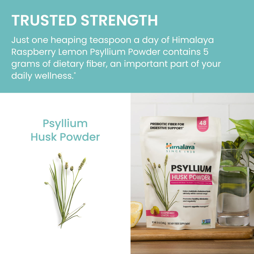 Himalaya Raspberry Lemon Psyllium Husk Powder, Daily Fiber Supplement for Digestive Health & Regularity, Sugar-Free, Gluten-Free, Vegan, No Artificial Colors, Easy-to-Mix, 12 oz (340 g)