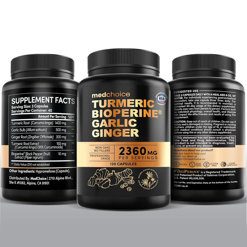 4-in-1 Turmeric Joint Support Supplements with Garlic and BioPerine - 2360 mg High Potency Herbal Blend for Mobility, Everyday Flexibility, Digestive Comfort, and Active Aging Support (120ct)