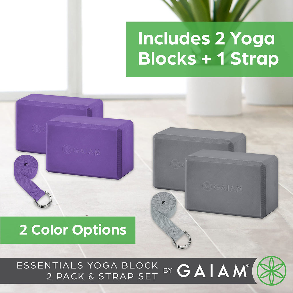 Gaiam Yoga Block & Yoga Strap Combo Set - Yoga Block with Strap, Pilates & Yoga Props to Help Extend & Deepen Stretches, Yoga Kit for Stability, Balance & Optimal Alignment, 2
