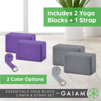 Gaiam Yoga Block & Yoga Strap Combo Set - Yoga Block with Strap, Pilates & Yoga Props to Help Extend & Deepen Stretches, Yoga Kit for Stability, Balance & Optimal Alignment, 2