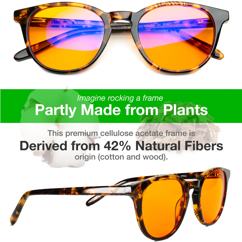 Orange Blue Light Blocking Glasses for Better Sleep - 99.5% Premium Acetate Amber Orange Computer Migraine Glasses for Women & Men - Amber fl 41 TV Gaming Blue Light Blockers for Eye Strain & Fatigue