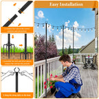 Mutovlin 2 Pack String Light Poles,10 Ft Light Poles for Outside String Lights,Outdoor Lights Pole with Fork,Metal Poles Stand for Patio Deck Backyard (10FT 2 Pack)