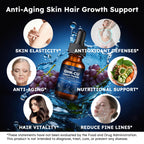 GHK-CU Peptides Supplement Oral Drop, Pro 6-in-1 GHK CU Copper Peptides with Hydrolyzed Marine Collagen Hyaluronic Acid Biotin Grape Seed Extract for Hair Growth Skin Elasticity & Anti-Aging Women Men