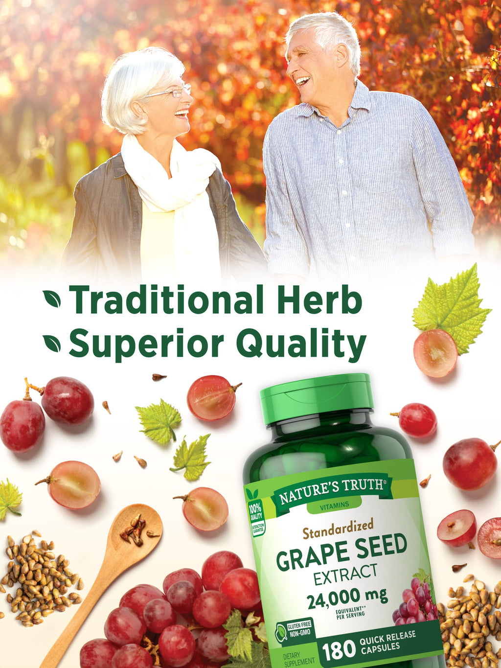 Nature's Truth Grape Seed Extract | 180 Capsules | Standardized Supplement | Non-GMO & Gluten Free Formula