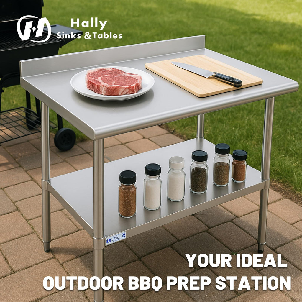 Hally Stainless Steel Table for Prep & Work 14" x 48" with Backsplash NSF