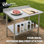 Hally Stainless Steel Table for Prep & Work 14" x 48" with Backsplash NSF