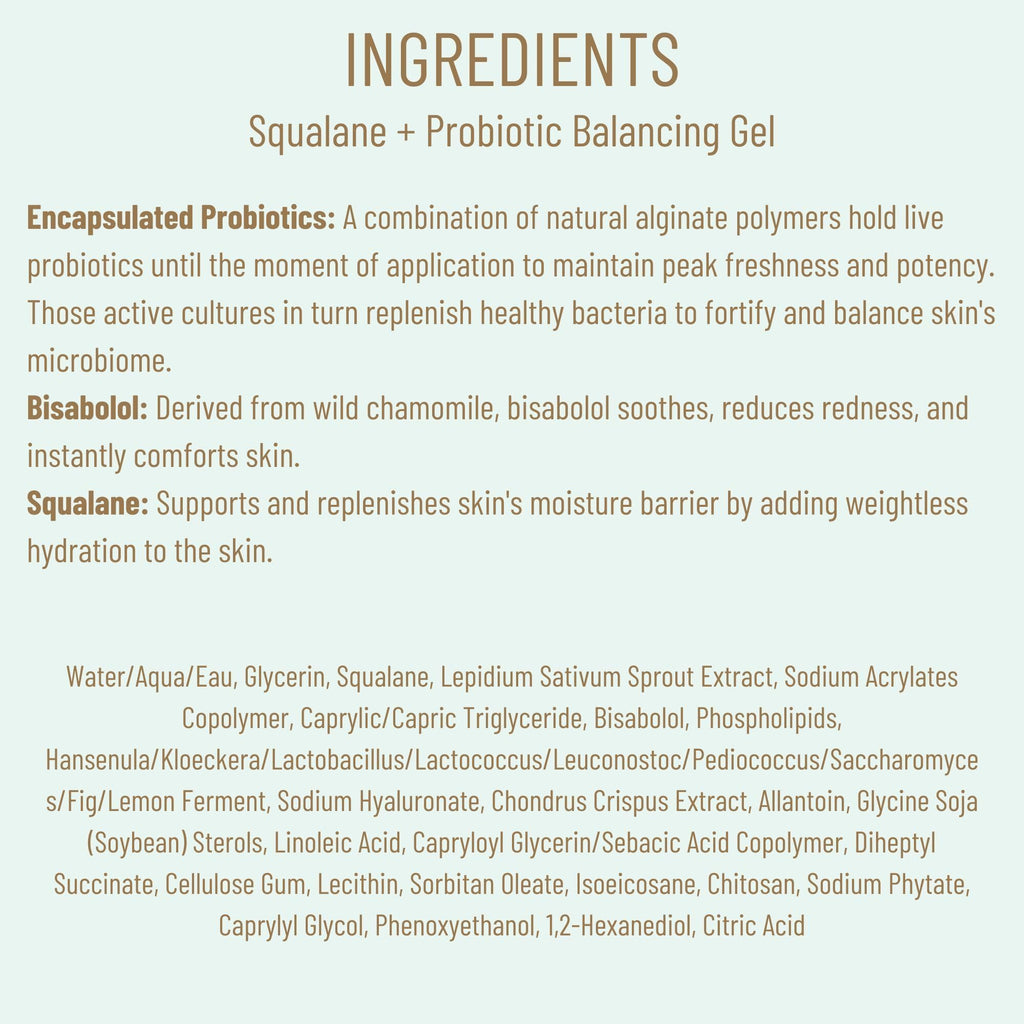 Biossance Squalane + Probiotic Balancing Face Gel Moisturizer - Advanced Formula for Oily & Acne-Prone Skin, Encapsulated Probiotics, Reduces Redness & Excess Oil, Soothes Sensitive Skin - 1.69 oz