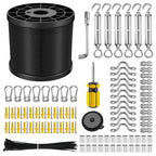 NEREUS String Light Hanging Kit with 200 Ft Vinyl Coated 304 Stainless Steel Cable, String Light Suspension Kit, Guide Wire with Turnbuckles and Hooks for Patio, Backyard Lighting Accessories