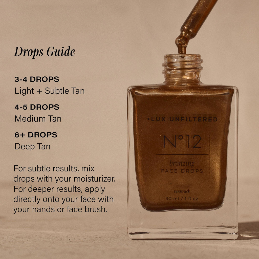 + Lux Unfiltered N°12 Sunstruck Face Tanning Drops - Fragrance Free Bronzing Drops for Face with Hyaluronic Acid, Coconut Water, & Passionfruit Oil - Cruelty Free & Vegan Self Tanner