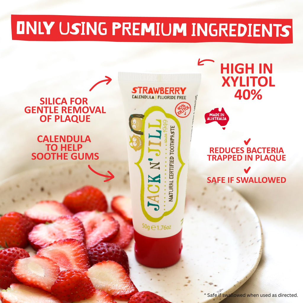 Jack N' Jill Natural Kids Toothpaste - Strawberry & Banana - Organic, Gluten Free, Vegan, BPA Free, Fluoride Free, SLS Free, Dairy Free - Making Toothbrushing Fun for Kids - 1.76 oz (Pack of 2)