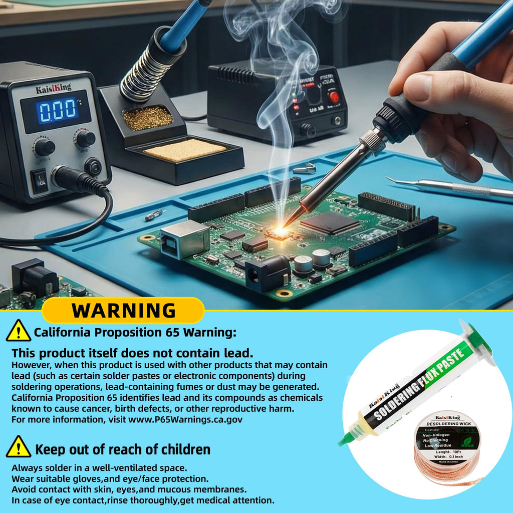 Kaisiking Soldering Flux Paste (10cc) & Desoldering Wick Kit - Premium Rosin Solder Flux for Electronics Repair, 0.1" Braided Copper Wick for PCB, SMD & DIY Projects