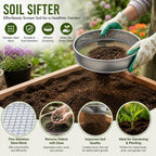 Soil Sifter Set with 3 Sieve Meshes for Rock and Sand - Stainless Steel