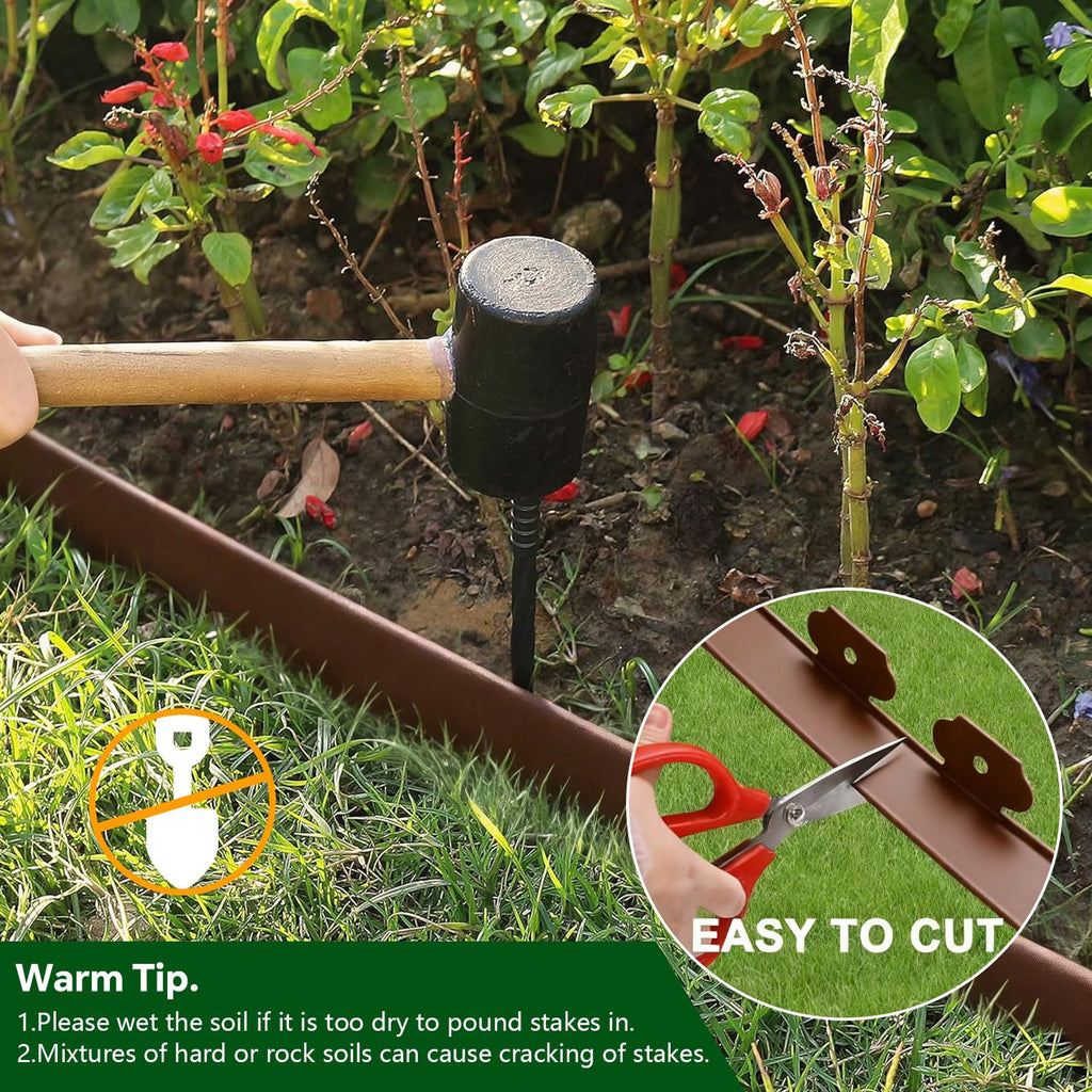 Garden Edging Border, 2In x 100 FT Landscape Edging with 90 Spikes, Brown