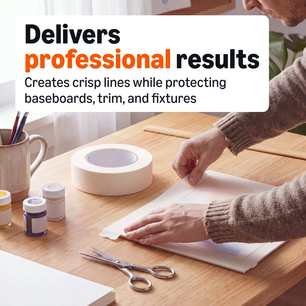 Amazon Basics Multi-Surface Masking Tape for Labeling, 1.41" x 60 Yards, Beige, 1 Roll