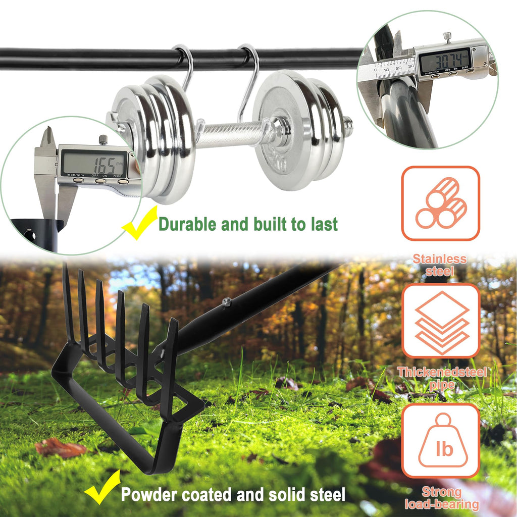 4-Tines Rake and Stirrup Hoe - Stainless Steel Cultivator for Gardening