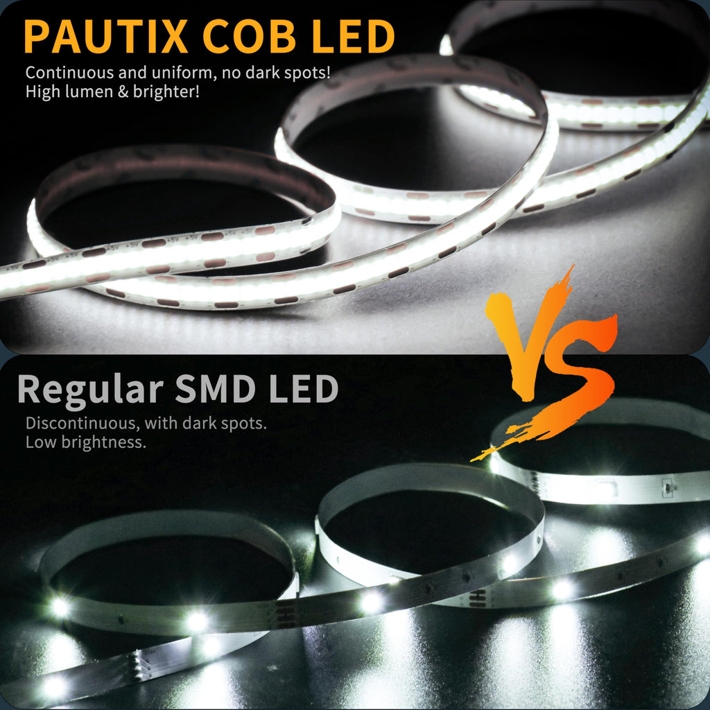 PAUTIX 5V USB LED Strip Light 6.56ft/2m, 640LEDs 1200lm Dimmable COB LED Strip 6000K Daylight White CRI90+ USB Powered Backlight for Sewing Machine,Mirror, Cabinet, Wardrobe, DIY Lighting Project