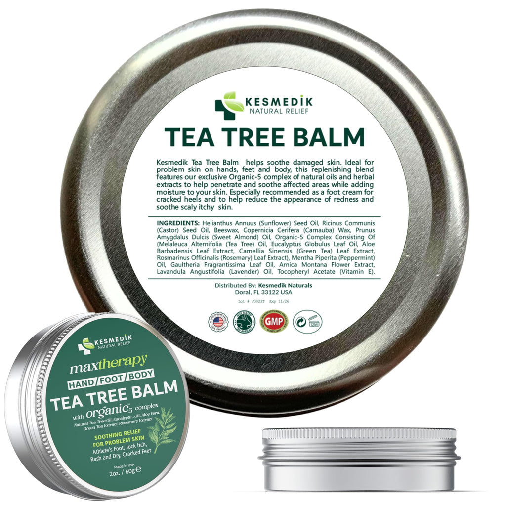 KESMEDIK Tea Tree Oil Balm for Skin, Soothes Itching, Rashes & Dry Skin, Antifungal Defense for Athlete’s Foot, Jock Itch, Chafing, Bug Bites & Eczema, Natural, Effective & Safe for All Ages
