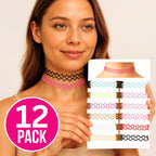 BodyJ4You 12PC Tattoo Choker Necklace - 90s Accessories 2000s Jewelry Y2K Fashion Vintage Trendy - Vibrant Pink Blue White Green Black - Adjustable Stretchy Elastic Necklace Summer Vacation Gift Set
